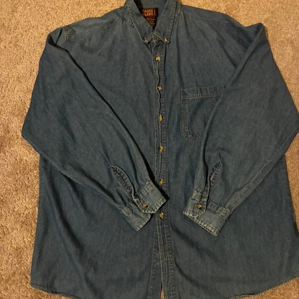 Vintage 90s Faded Glory Denim Button Down Shirt XL‎